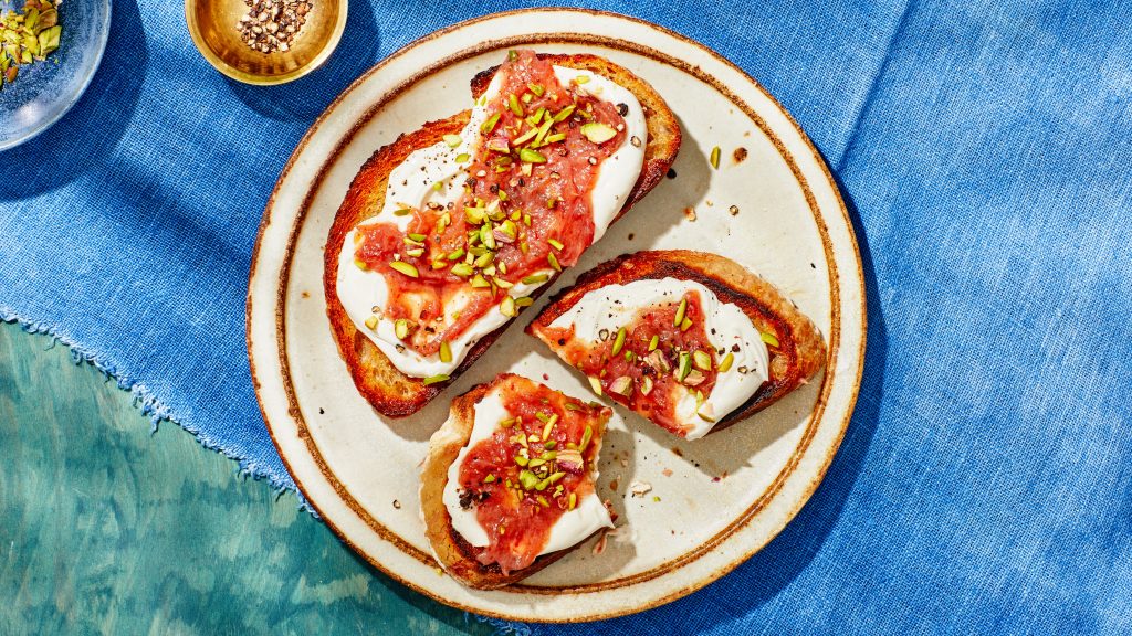 whipped-ricotta-toast-with-date-and-rhubarb-compote