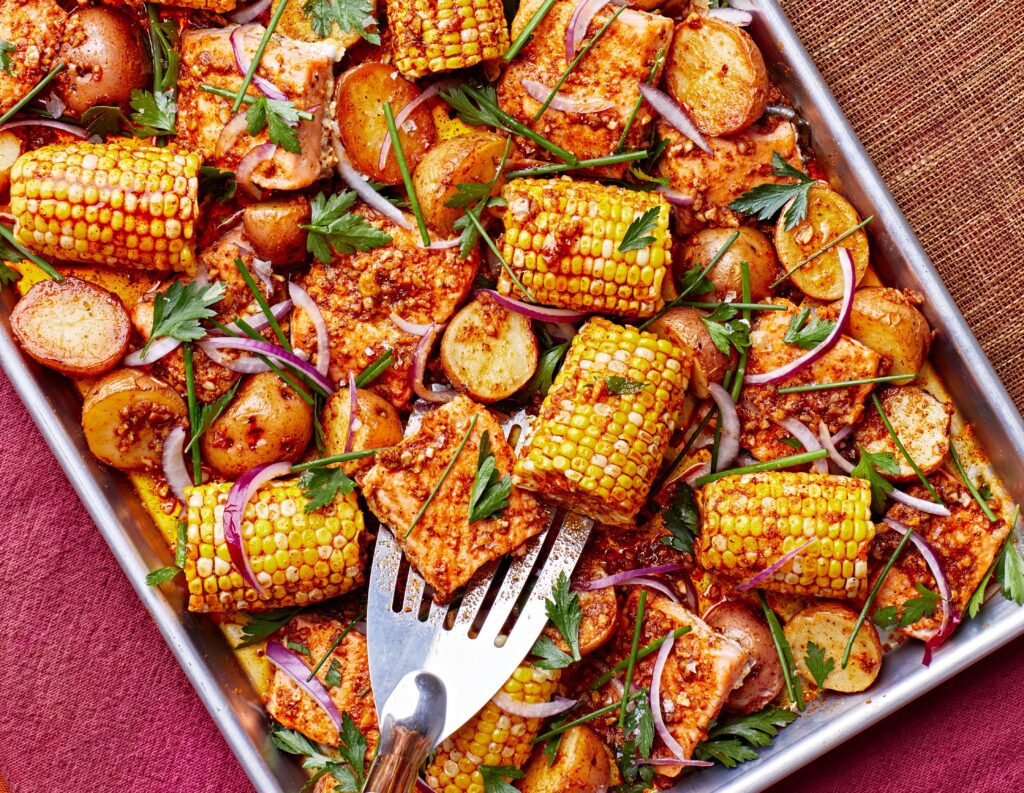 spiced-salmon-with-potatoes-and-corn