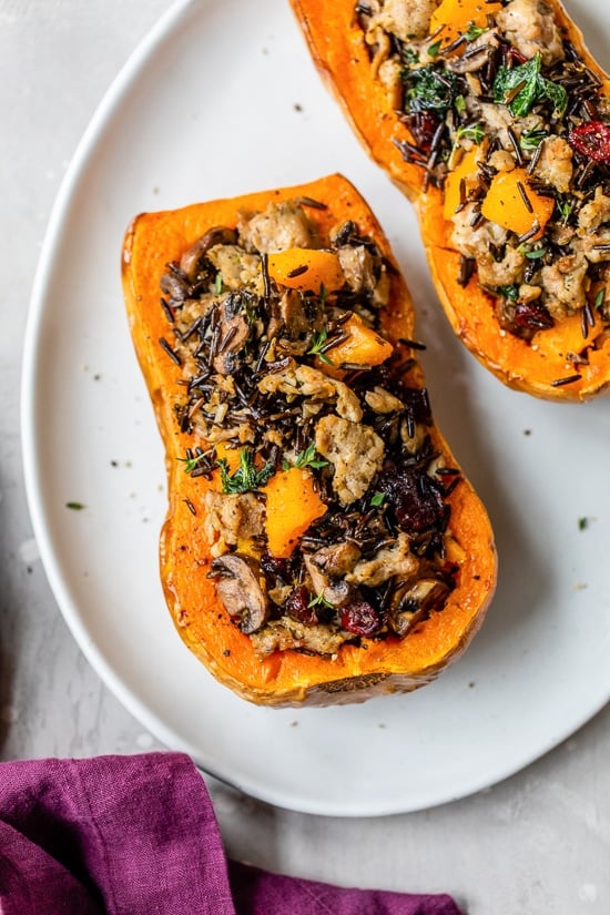 stuffed-butternut-squash-with-wild-rice-and-sausage